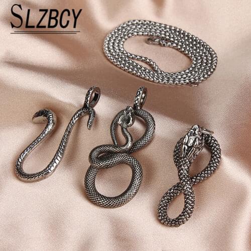 Retro Punk Snake Pendant Necklace Popular Silver Color Stainless Steel Statement Necklace For Men Women Party Jewelry Wholesale