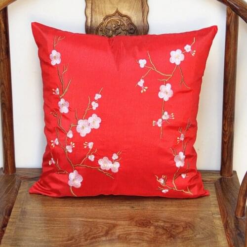 Embroidery Cherry Blossom Pattern Cushion Pillow Cover Case Sofa Chair Decorative Back Cushion Christmas Pillow Case 45*45