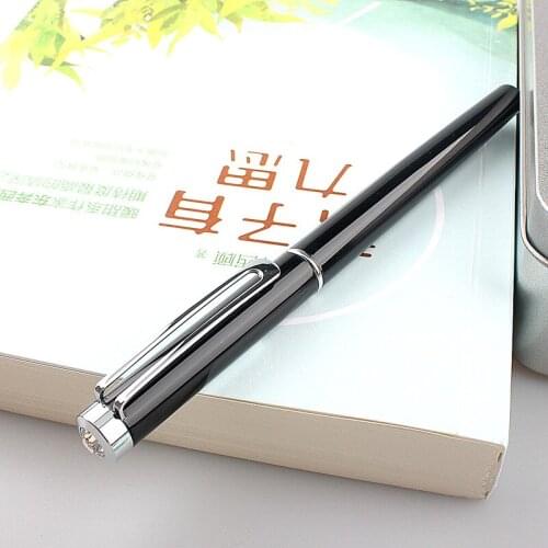 High quality 0.38mm Fountain Pen Silver Clip Black Blue Fine Nib Ink Pens School Office Supplies Writing Stationery