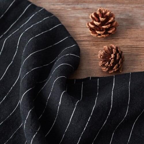 High quality flax tissu Black vertical stripes tissus jackets, trousers, suits, dresses, skirts fabric