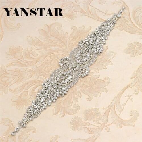 YANSTAR Bridal Sash 10Pcs Wholesale Super Handmade Rhinestones Appliques Iron For Wedding Dress Belts Rhinestone Applique YS877