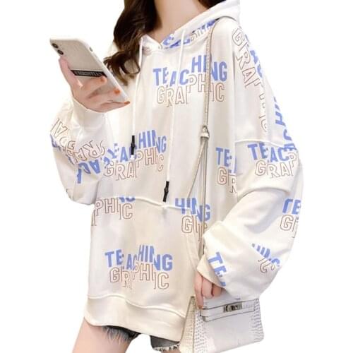 Spring Autumn Casual Painted Women Hoody Sweatshirt Print Harajuku Letter Hip Hop Thin Style Pullover Long Sleeves Coat Female
