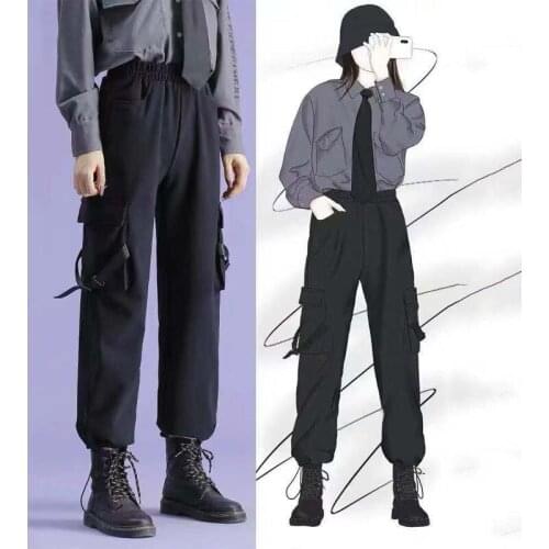 Women 2020 Hot Big Pockets Cargo Pants Female High Waist Loose Wide Leg Pants Ladies Baggy Hip Hop Jogger Tactical Trousers C18