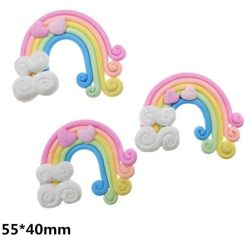 10pcs/lot DIY polymer clay rainbow with heart charms resin cabochons pendants for kids earring necklace