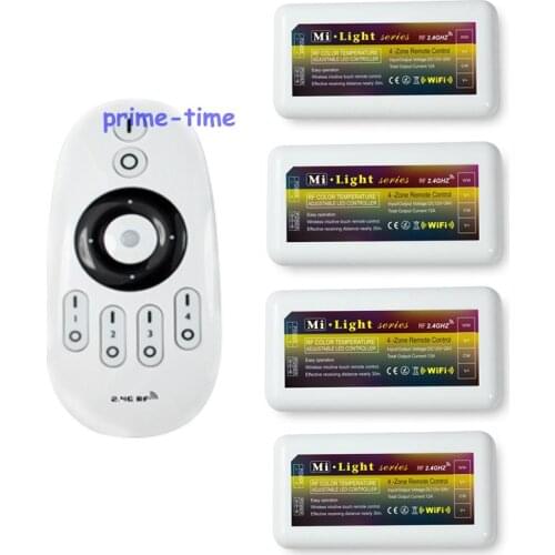 1x Milight 2.4Ghz 4-Zone Wireless RF remote +4x WW/CW LED Controller For Warm/Cold dual white Led Strip Light Free shipping