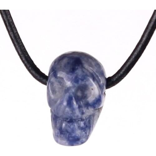 24pcs Hand Crafted Natural Sodalite Quartz Gem Stone Carving Punk Skull Statue Figurine Collectible Drilled Bead DIY Making Free