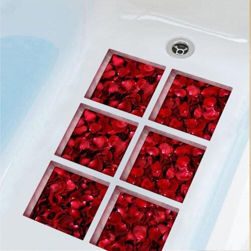 6pcs/set Bathtub Stickers 3D Waterproof Non Slip Bathroom Decor Bath Tub Stickers Wall Sticker Flower Rose Petal 15x15cm