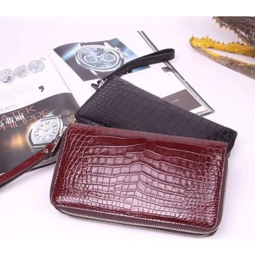 Exotic Genuine Crocodile Skin Zipper Closure Businessmen Large Clutch Purse Card Holder Real Alligator Leather Male Wristlet Bag