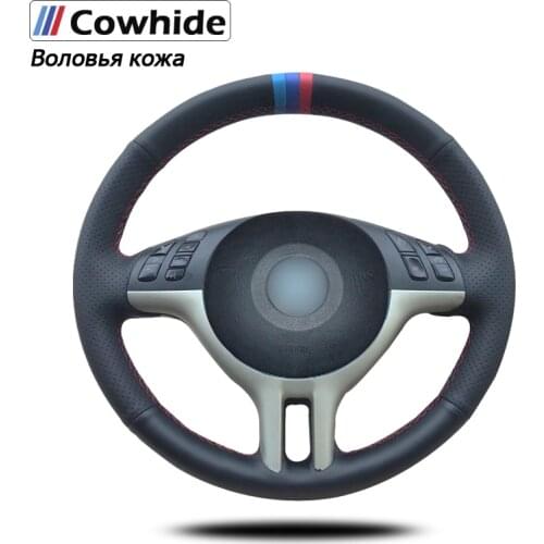 Handsewing Black Genuine Leather Steering Wheel Covers For BMW E39 E46 325i E53 X5