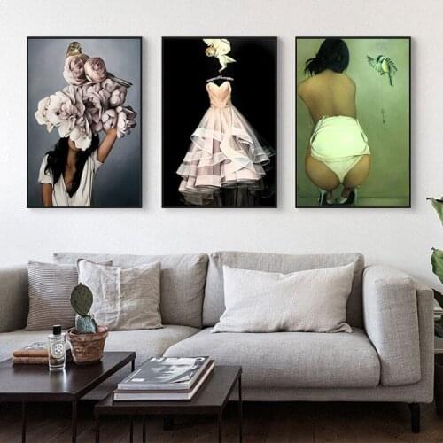 Abctract Bird Lady Home Decor Nordic Canvas Painting Wall Art Animal Figure Picture Art Posters and Prints for Living Room Decor