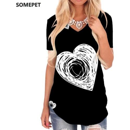 SOMEPET Love T Shirt Women Painting V-neck Tshirt Creativity Funny T shirts Art Tshirts Printed Womens Clothing Punk Rock