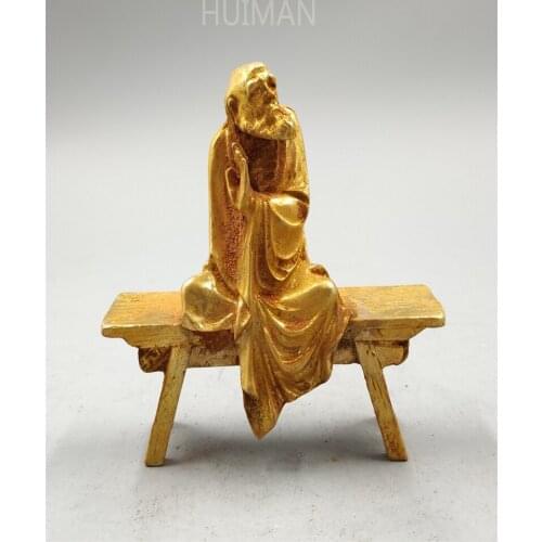 Collection China Gilding Brass Bench Bodhidharma Buddha Sculpture Metal Crafts Home Decoration