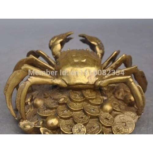 Chinese fengshui copper brass wealth yuanbao money coin sea Crab lucky statue