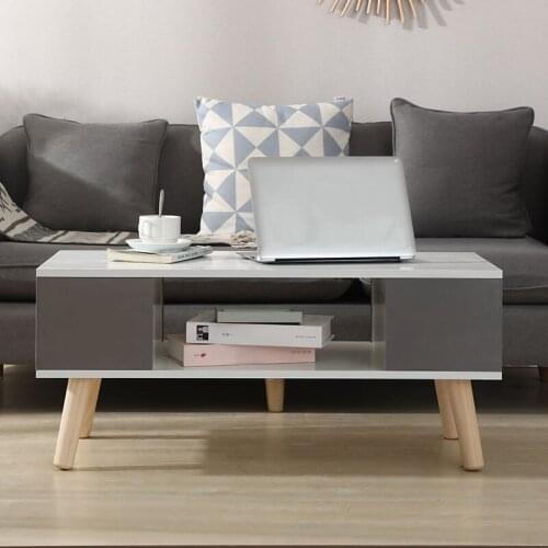 90*45*39cm Durable Storage Table Side Opening Double Compartment Coffee Table Waterproof Home Office Living Room Furniture HWC