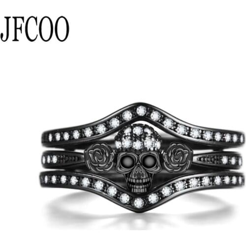 Skull Ring Zircon Crystal Black Fashion Wedding Jewelry Gift Roses Rings Set Dropshipping