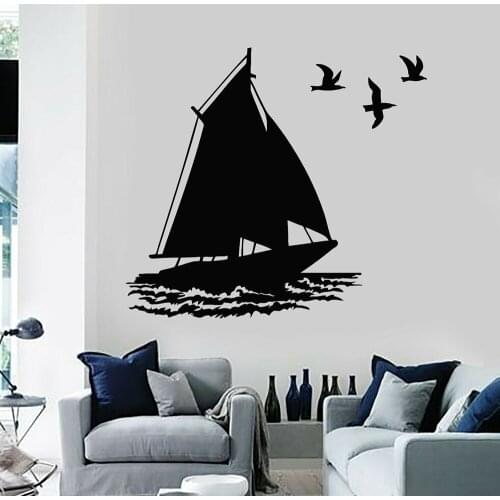 Boat Vinyl Wall Decal Boat Ship With Birds Window Sticker Ocean Marine Beach House Stickers Mural Home Decor Wallpaper M233