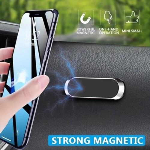 Magnetic Car Phone Holder Dashboard Mini Strip Shape Stand For iPhone Samsung Xiaomi Metal Magnet GPS Car Mount for Wall
