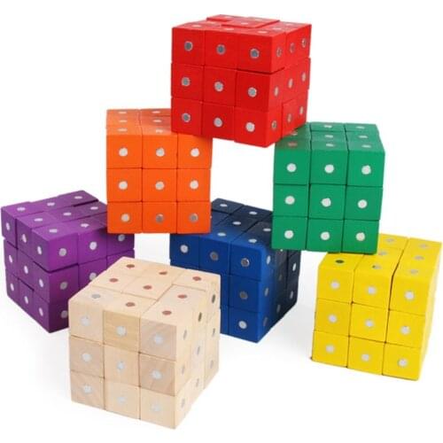 Magnetic Building Blocks Cube Wooden Toys for Kids Building Assembling Blocks