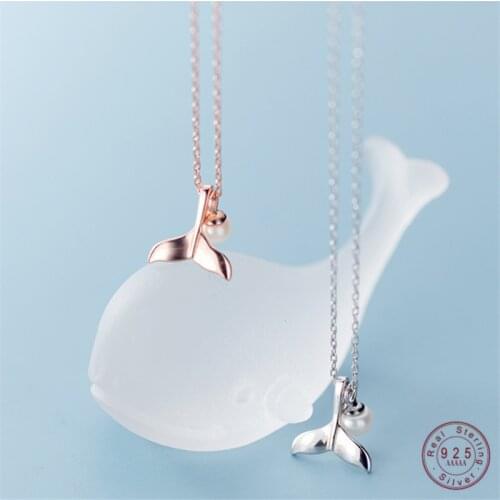 WANTME Genuine 100% 925 Sterling Silver Cute Fishtail Pearl Cross Chain Clavicle choker Necklace for women Pendant Jewelry Gift