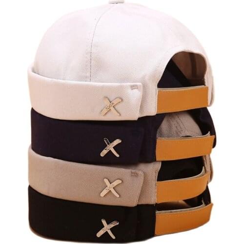 Fashion Brimless cap Skullcap Hat Adjustable Landlord Breathable Beanie Hat Sailor Cap Vintage Hip Hop Men Caps Hat Letter X