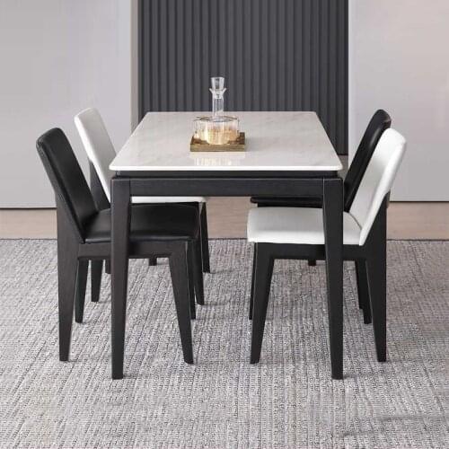 Marble dining table and chair combination household small apartment modern simple rectangular 4 people Nordic solid wood