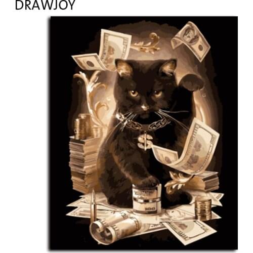 DRAWJOY Cat Home Painting By Numbers Of Cats Framed DIY Canvas Oil Painting Frameless Home Decor For Living Room GX8911