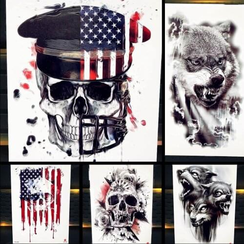 Black Skull Men Sexy Temporary Tattoo Nightclub Arm Stickers Adhesive Handpicked Fake Tattoo Women Cosmetic Decor Tatoos Art