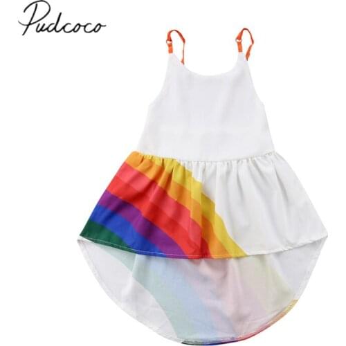 2018 Brand New Summer Princess Toddler Baby Girl Dress Sleeveless Rainbow Colorful Knee-Length Gallus Sundress Dress Outfit 1-6Y