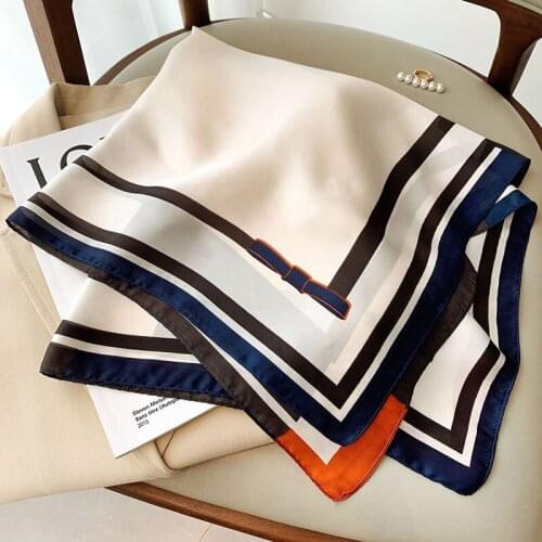 2021 New 70X70CM Square Towel Autumn Fashion Stripe Dustproof Kerchief Female Print Silk Scarves Luxury Sunscreen Small Shawls