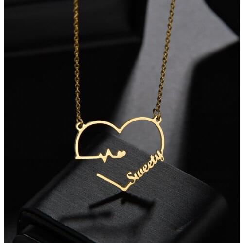 Acheerup New Fashion Personalized Name Necklace for Women Customized Letter Heartbeat Chian Pendant Stainless Steel Jewelry Gift