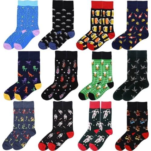 New Spring Mens Socks Combed Cotton Colorful Happy Funny Socks Cartoon Astronaut Harajuku Socks Casual Calcetines Hombre