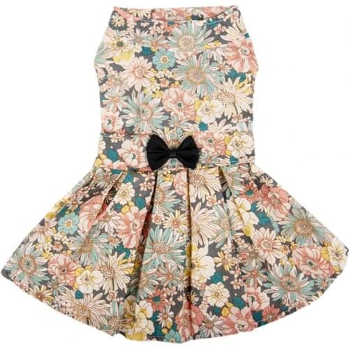 New Style Pet Clothes Stylish Flower Pattern Cotton Breathable Lightweight Pet Cat Princess Dress Bowknot for Spring Summer