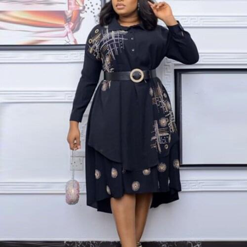 2021 Autumn Fashion Commuter Rhinestone Shirt Female Printed Dress Casual European American Pure Color Single Breasted