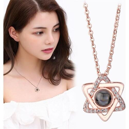 Trendy new projection necklace ladies petals gold and silver 100 languages I love you projection pendant necklace men BFF Jewe
