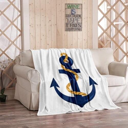 Ajckly Navy White Throw Blanket Nautical Themed Graphic of Cartoon Dark Sky Blue Colored Anchor with Rope Home Soft Cozy Warm
