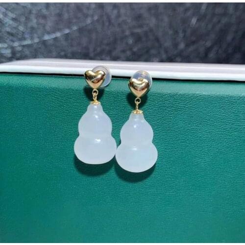 SHILOVEM 18k yellow gold Natural white Jasper drop earring classic fine Jewelry women wedding gift new plant myme10.515.5668hby