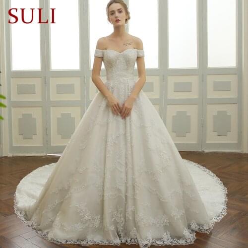 SL-1071 New Real Picture Beaded Lace Long Train Bridal Wedding Dress 2017
