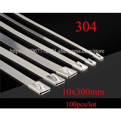 100PCS cable tie 304 self-locking stainless steel tie tape 10*300 cable metal insert tie tape plastic Marine transport Boat tie