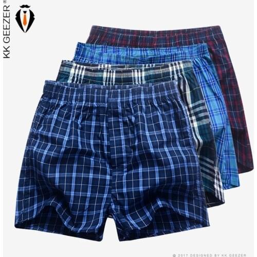 4 Pcs/Packag Men Plaid Underpants Boxers 100% Cotton Shorts Underwear Male High Quality Loose Comfortable Sleep Bottoms Panties