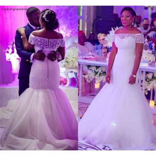 Vintage New African Sexy Mermaid Wedding Dress Off Shoulders with Short Sleeves Garden Summer Formal Bridal Gown Plus Size