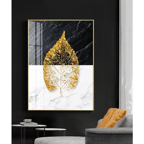 Vintage Posters Gold Leaf Painting Prints Abstract Wall Art Nordic Plants Canvas Oil Large Picture for Living Room Kitchen Decor