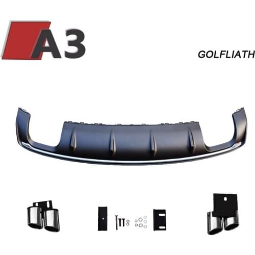 GOLFLIATH For A3 8V Rear Diffuser S3 Style PP rear lip with 4-outlet Exhaust Tips fit For Audi A3 4-door Sedan 2012-2015