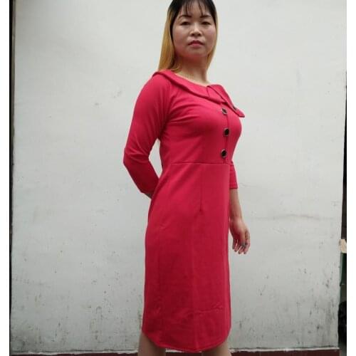 Womens Peplum Vintage Retro Geometric Button Tunic Patchwork Fit Wear to Work Business Casual Pencil Sheath Dress