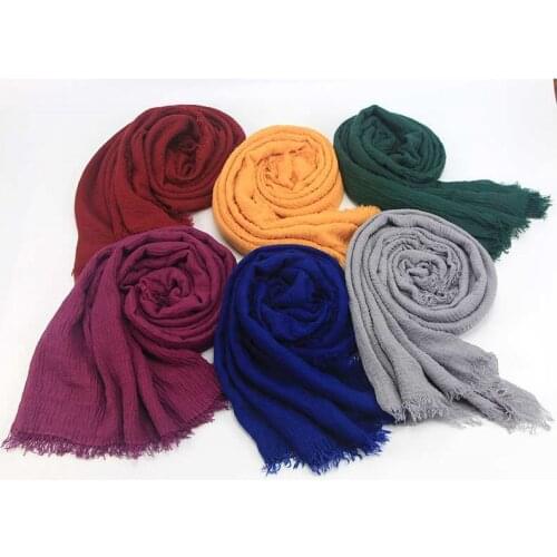 Newest Bubble Plain Cotton Scarf Women Tassel Soft Solid Popular Muffler Shawls Big Wrap Long Scarves Bohemia Style 20 Colors