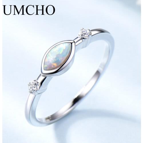 UMCHO Wedding Bands Opal Rings With Cubic Zircon Silver Jewelry 925 Sterling Silver Rings For Women Colorful Gemstone