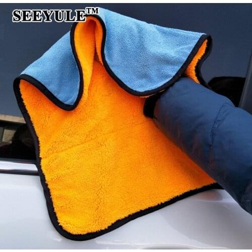 1pc SEEYULE Car Wash Towel coral fleece Microfiber Cleaning Cloth Car Maintain Care Wax Polishing Tool Accessories for VW Toyota