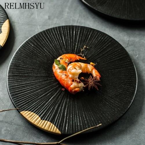 1PC RELMHSYU Japanese Style Ceramic Round Flat Sushi Sashimi Shape Dinner Plate Dish Household Tableware