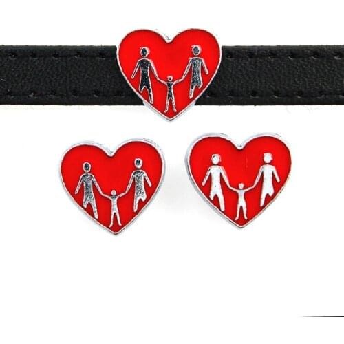 10PCS 8mm MOM DAD BABY Famliy Heart Slide Charms Enamel Flat Beads DIY 8mm Hole Bracelets Wristbands,Belt Straps Pet Name Collar
