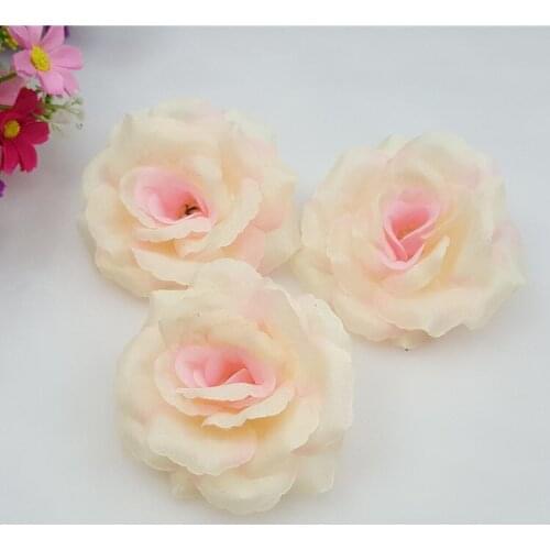 10PCS/lot Champagne 8CM High quality diy artificial fake Silk Rose flowers head For Wedding Party Flower Ball Ornaments Flowers