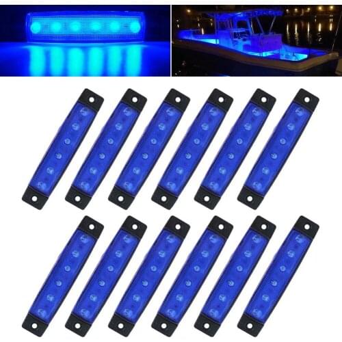 12PCS LED Marine Boat Courtesy Light 6LED Waterproof Boat Interior Navigation Blue Transom Step Lighting for Pontoon Yacht Kayak